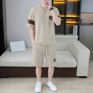海澜之家 男鞋甄选海澜之家同款2026夏季新款套装薄款时尚休闲运动短袖短裤两件套 2626卡其色 L