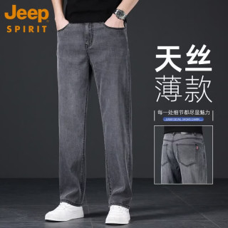 JEEP SPIRIT 莱赛尔牛仔裤男士夏季薄款宽松凉感直筒T1011B烟灰色 33