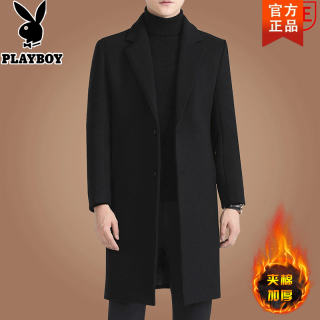 PLAYBOY 2025含羊毛呢大衣男中长款韩版休闲中青年风衣冬季加厚呢子外套 黑色 XL