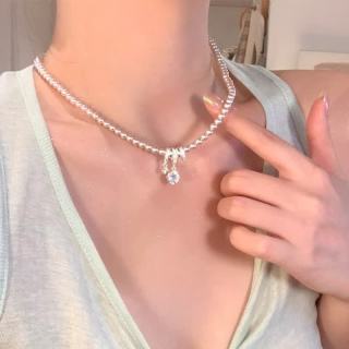 花饰庄园 法式闪锆几何曼塔玫瑰珍珠项链女轻奢感小众颈链配饰锁骨链 几何曼塔玫瑰珍珠项链
