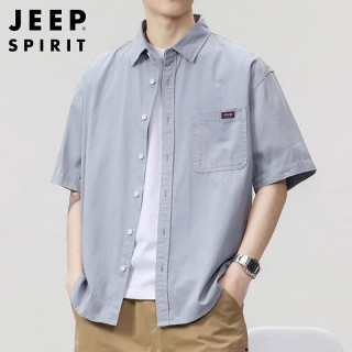 JEEP SPIRIT 吉普短袖衬衫男士夏季休闲衬衣工装纯棉外套男装凉感半袖上衣服