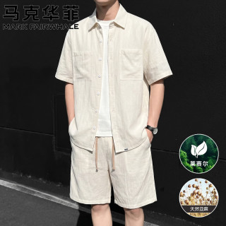 马克华菲 男士休闲套装 短袖衬衫短裤两件套