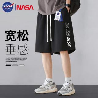 NASA GISS 短裤男夏季薄款五分裤宽松大码篮球裤休闲运动沙滩裤 黑色 5XL