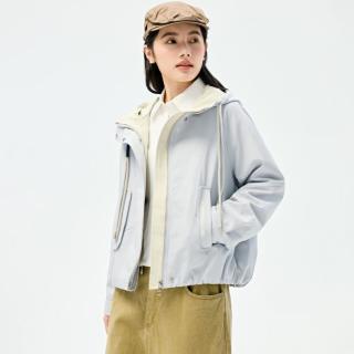 飞鸟和新酒 小个子短款撞色连帽春秋季宽松休闲外套高级感洋气百搭上衣女式