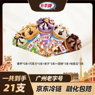 五羊牌 冰淇淋雪糕香芋巧克力哈密瓜多种口味纯甜筒组合冷饮京东冷链包邮 5种甜筒进阶装（1533g）