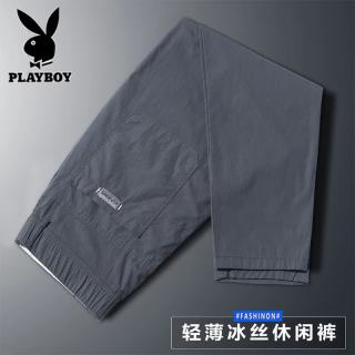 PLAYBOY 休闲裤男夏季薄款宽松直筒时尚百搭清凉透气男士冰丝西装长裤子男
