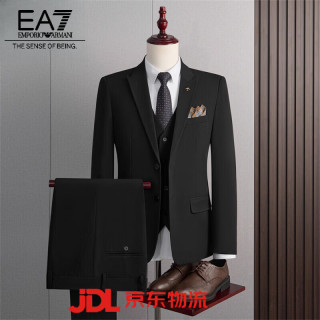 EA7 EMPORIO ARMANI EA7阿玛尼高端西服套装男士商务修身职业正装伴郎新郎服婚庆高端礼服 黑色三件套
