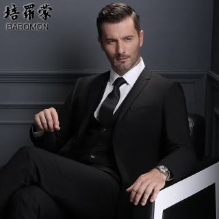 培罗蒙（BAROMON）西服男士修身商务轻正装西装男结婚新郎礼服职业装 黑色-单上衣 180C