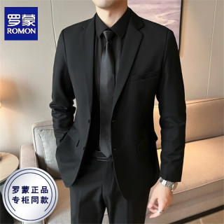 罗蒙 西服男外套修身黑色休闲商务正装职业韩款青年大码伴郎单件西装男 黑色西服（单件装） XL