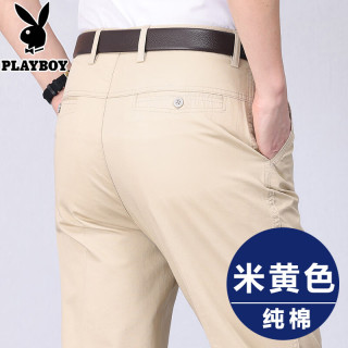 PLAYBOY 男士休闲裤夏季薄款中老年宽松直筒裤纯棉爸爸裤子免烫长裤男
