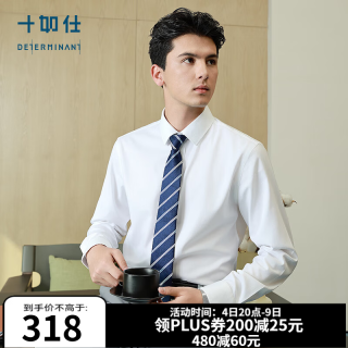 十如仕 衬衫男长袖高端白衬衣纯棉高纱支免烫抗皱商务休闲正装  301 白色修身版 均码 38/79