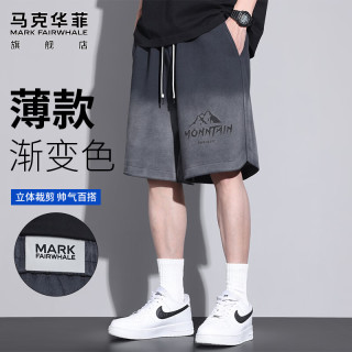 马克华菲 短裤男士夏季美式宽松印花裤子男夏天薄款男生运动五分裤休闲男裤