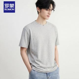 罗蒙 凉感混纺短袖T恤男白色夏季新款休闲宽松半袖上衣 花灰    L