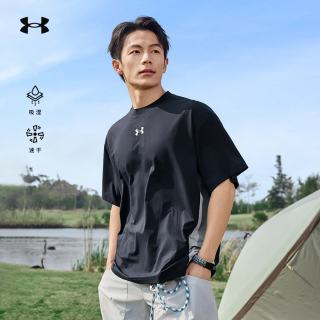 安德玛 户外速干衣男短袖吸湿透气宽松徒步登山圆领T恤男 深海蓝 4XL
