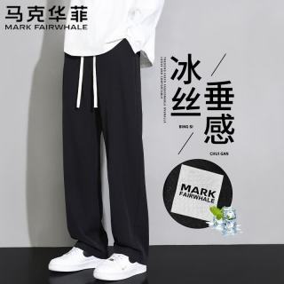 马克华菲 冰感休闲裤男夏季时尚简约透气轻薄休闲百搭直筒长裤 黑色 L