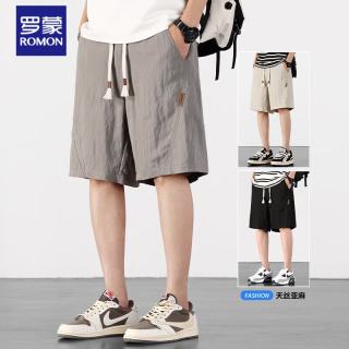 罗蒙 天丝亚麻短裤男士夏季薄款休闲运动凉感速干五分裤 灰色   2XL