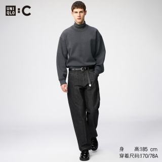 优衣库 廓形长裤/牛仔风常规款男装女装合作款/休闲裤裤子488743 09 黑色 27 /160/68