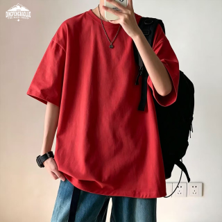 顶峰保罗 纯棉短袖男夏季日系纯色宽松透气舒适百搭休闲T恤DF230酒红