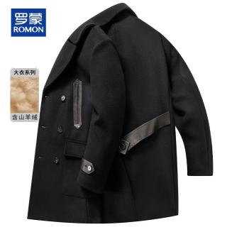 罗蒙 轻奢高端羊毛呢大衣男加厚含羊绒外套秋冬季中长款风衣保暖外套男