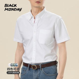 BLACKMONDAY 纯棉牛津纺衬衫男短袖夏季时尚百搭全棉男士免烫商务休闲正装衬衣