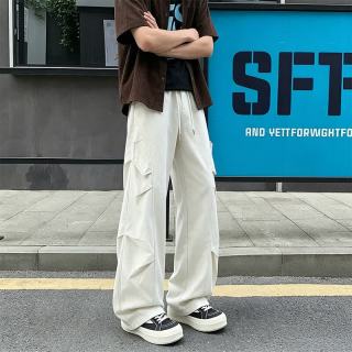 月伊纺 夏季新款男休闲宽松直筒工装裤青年美式高街褶皱伞兵裤百搭哈伦裤