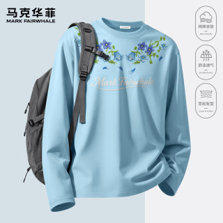 马克华菲 纯棉长袖T恤衫-浅蓝#ZMK蓝色花环 M