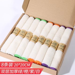 移动端：LJ 久丽 德国爆款 双层加厚竹纤维厨房抹布 20*20cm 8条盒装 绿/橙/紫 吸水不掉毛 不易沾油