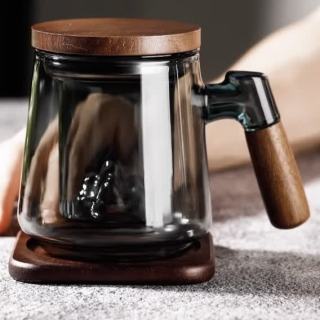京东 观山泡茶杯茶水分离过滤花茶杯专用玻璃水杯办公室喝茶杯子 透黑三件杯（无观山 301-400ml