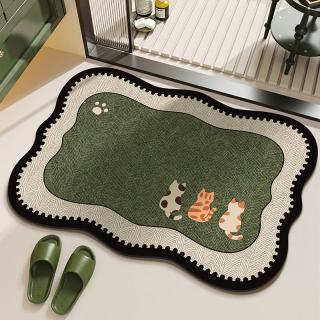 1 中古卡通浴室地垫卫生间硅藻泥吸水速干地毯厕所门口防滑耐脏脚垫 绿屿-背影-波浪 40*60cm【新硅藻泥】