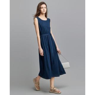 德玛纳 女士简约风无袖背心裙 夏时髦轻薄圆领明线装饰收腰气质连衣裙