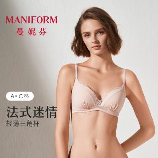曼妮芬 女士蕾丝三角杯文胸胸罩 无钢圈