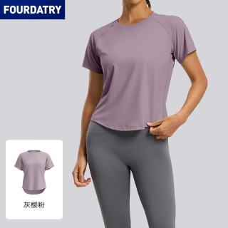 FOURDATRY 新款宽松网纱瑜伽短袖透气T恤运动健身上衣夏女