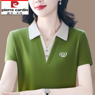 皮尔·卡丹 皮尔卡丹装新款夏季高档妈妈短袖t恤polo衫女装潮流翻领冰丝上衣