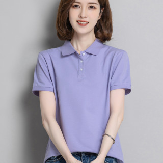 薄款夏季纯棉短袖t恤T恤女新款显瘦半袖polo衫大码女款工作服上衣