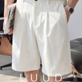 移动端：LUUD 半松紧腰舒适设计双褶直筒短裤男夏季时尚通勤西装五分中裤
