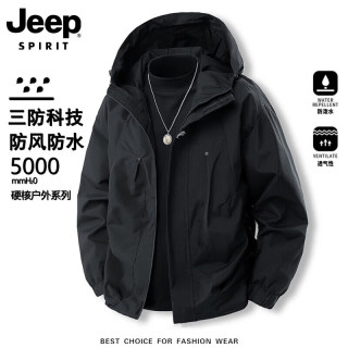 JEEP SPIRIT 吉普冲锋衣外套男款春秋季户外防风防水登山青少年情侣工装夹克 黑色