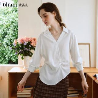 OLRAIN 2026秋季女装气质V领五分袖通勤上衣
