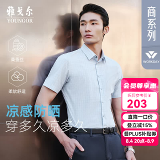 雅戈尔 短袖衬衫男装衬工艺衬衫凉感含桑蚕丝混纺衬衫舒适干爽2025 蓝色格子VSZS114796HBY 41 （175/96Y）