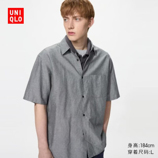 优衣库 482502 棉麻短袖衬衫 青灰色 XL