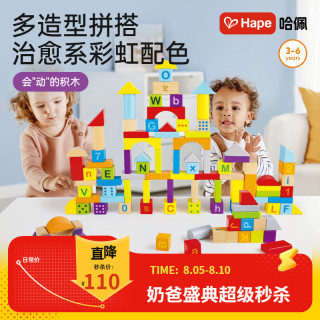 Hape E8488 双面字母数字积木 100颗粒 桶装
