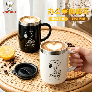 史努比 家用办公水杯不锈钢情侣马克杯子带盖咖啡杯创意茶杯喝水杯
