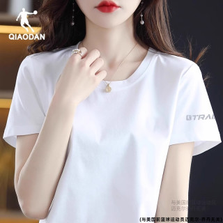 乔丹 中国乔丹短袖t恤女白色夏季跑步圆领上衣休闲透气女运动健身短袖