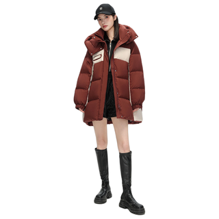 雪中飞 女士中长款连帽加厚保暖羽绒服 酒红色 M(160)