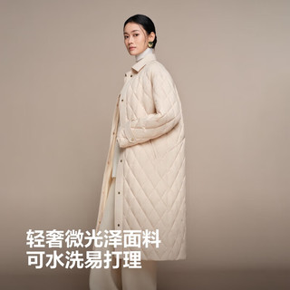 波司登 90鹅绒 翻领修身超长款 柔光浅米 XS 女士羽绒服