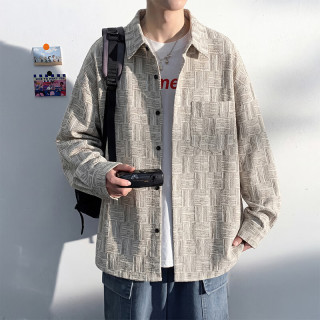 月伊纺 美式复古格子衬衫外套男宽松潮流休闲衬衣秋季长袖扎染灯芯绒外套