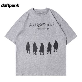 DAFTPUNK 原创草写刺绣重叠短袖250g重磅纯棉短袖夏季情侣圆领T恤