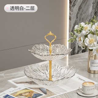 承满 轻奢高档水果盘 环保PET材质 双层透明白大号+中号