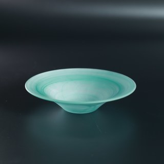青绿磨砂斗笠盘 玻璃水果盘 1个 平边 简约