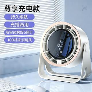 好意诗 桌面小风扇办公大风力台扇USB数显充电长续航办公学生宿舍用台扇