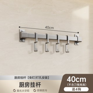 Tutima C01QH20251022 厨房调料品置物架 40cm长挂杆（带4勾） 壁挂式 免打孔